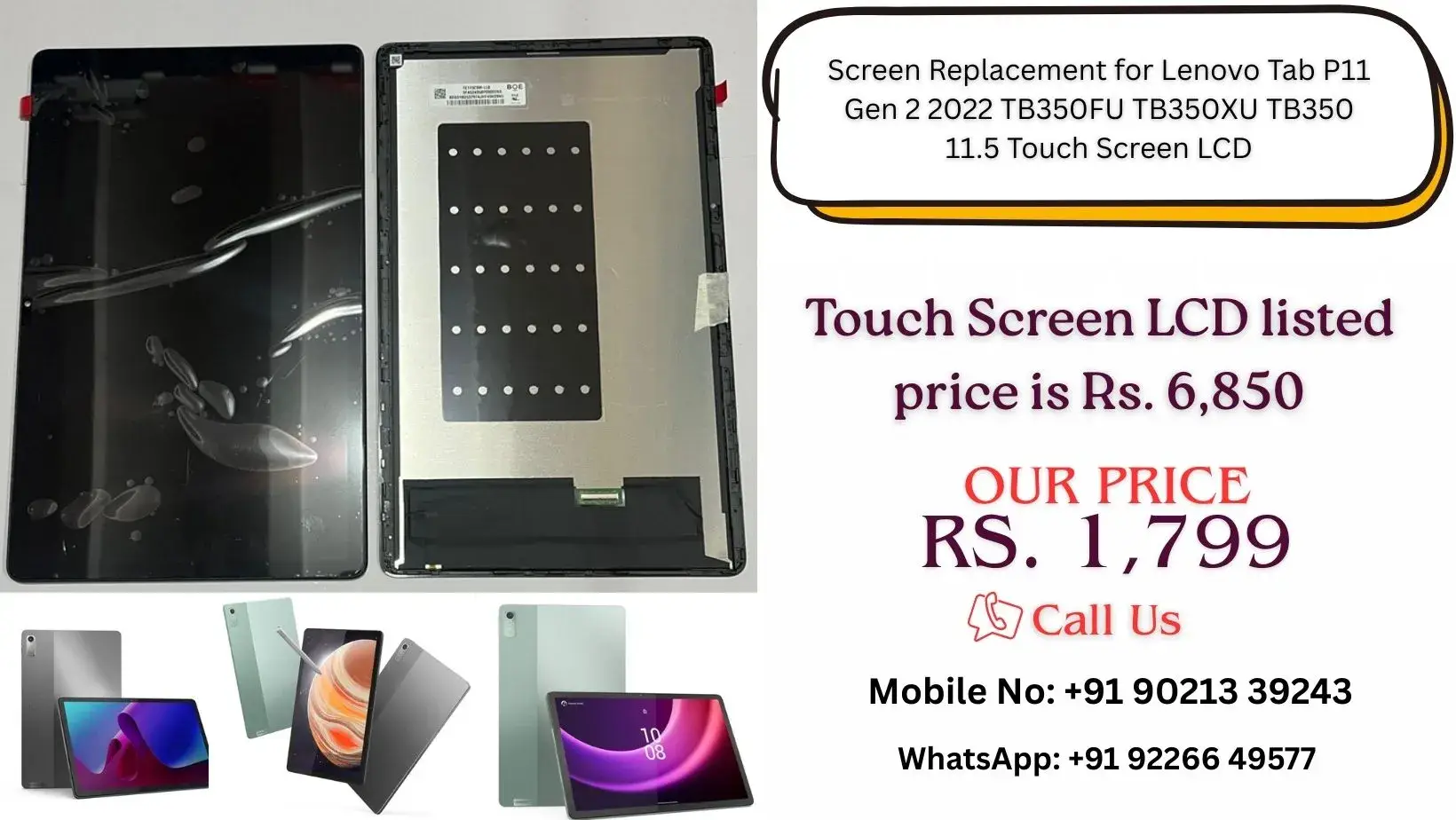 Screen Replacement for Lenovo Tab P11 Gen 2 2022 TB350FU TB350XU TB350 11.5 Touch Screen LCD Price in India